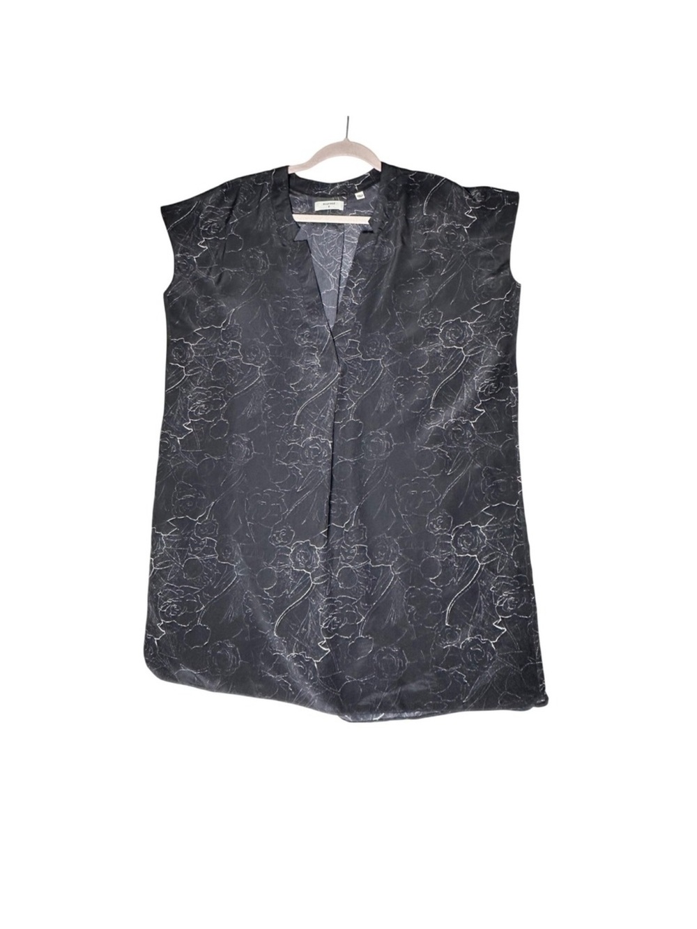 Billy Reid Black Floral Outline Cap-Sleeve V-Neck Blouse - Picture 2 of 4